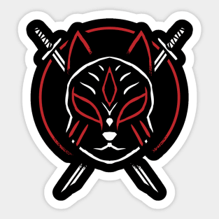 Cool Japanese Kitsune Fox Samurai Katanas Sticker